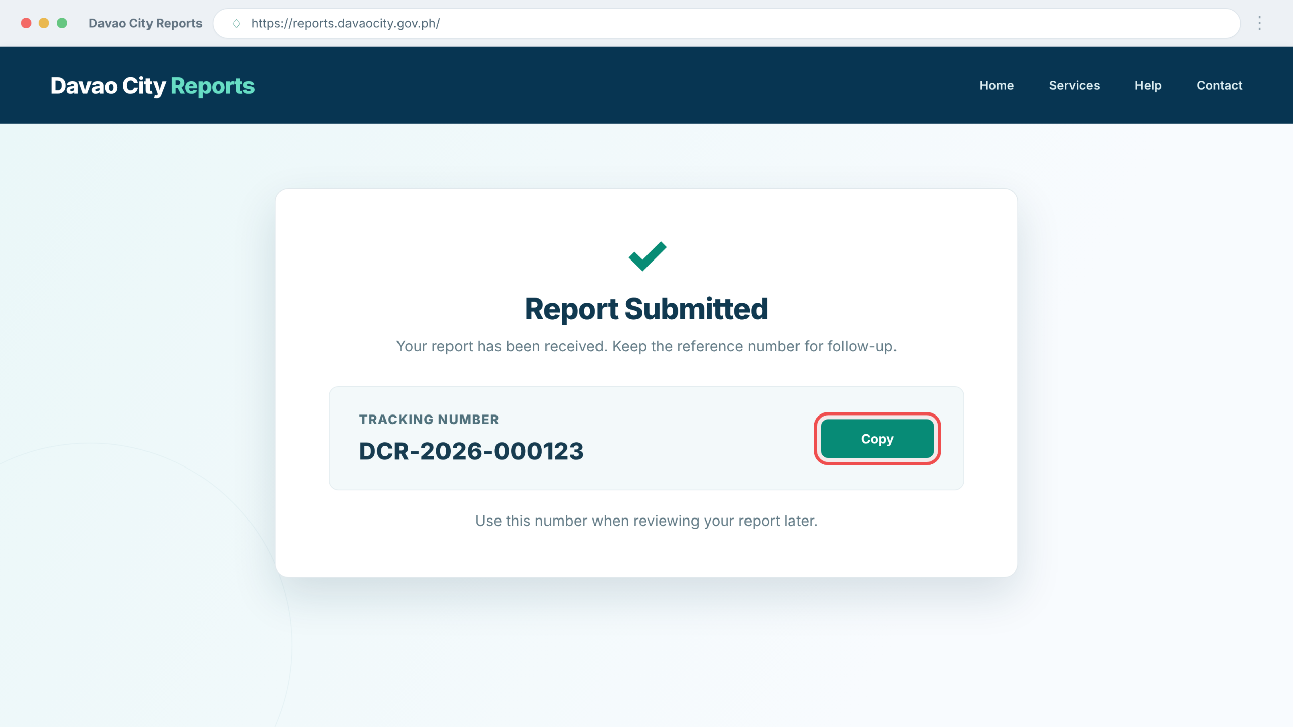 Demo tracking number confirmation