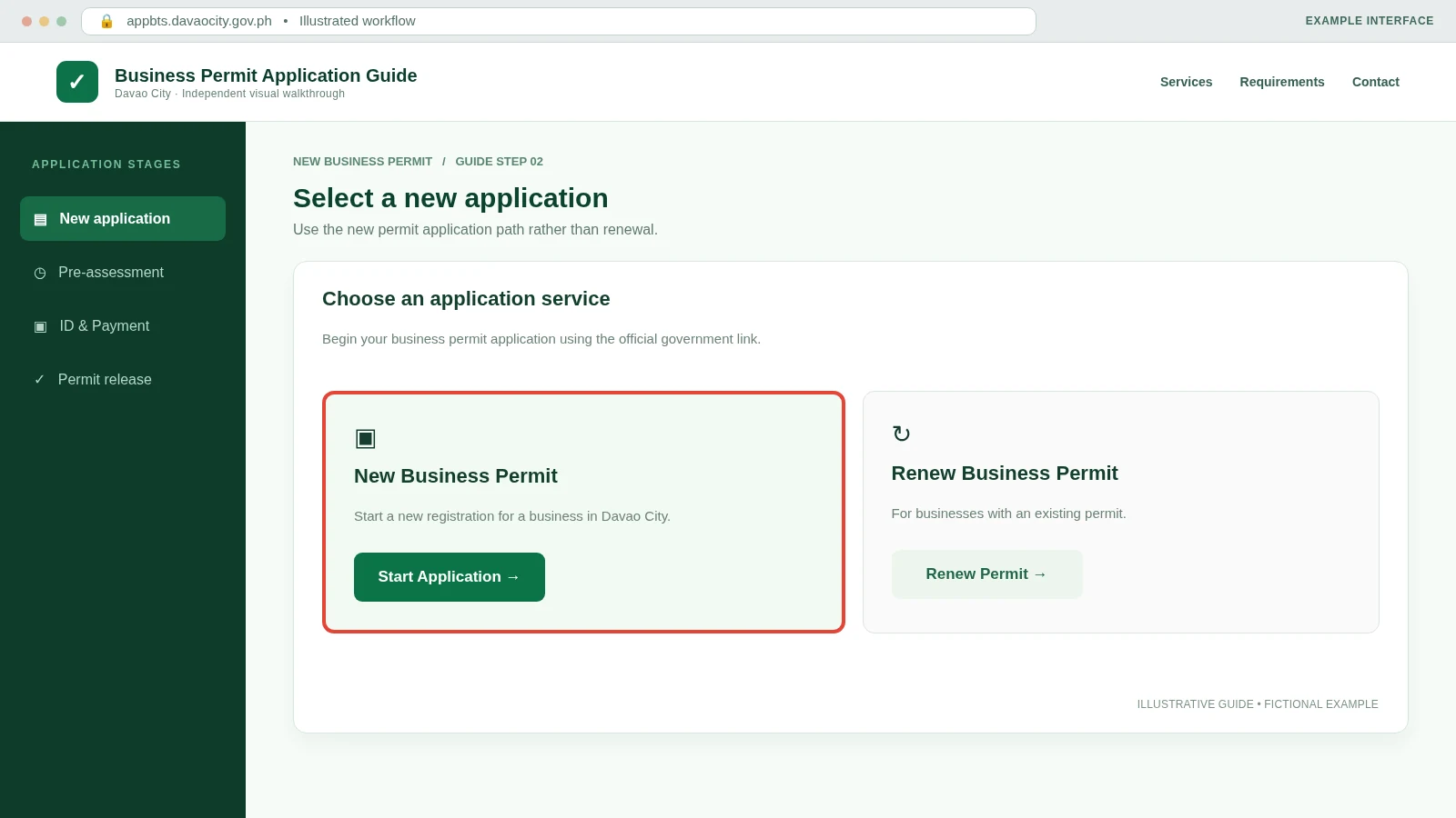 New permit application selection