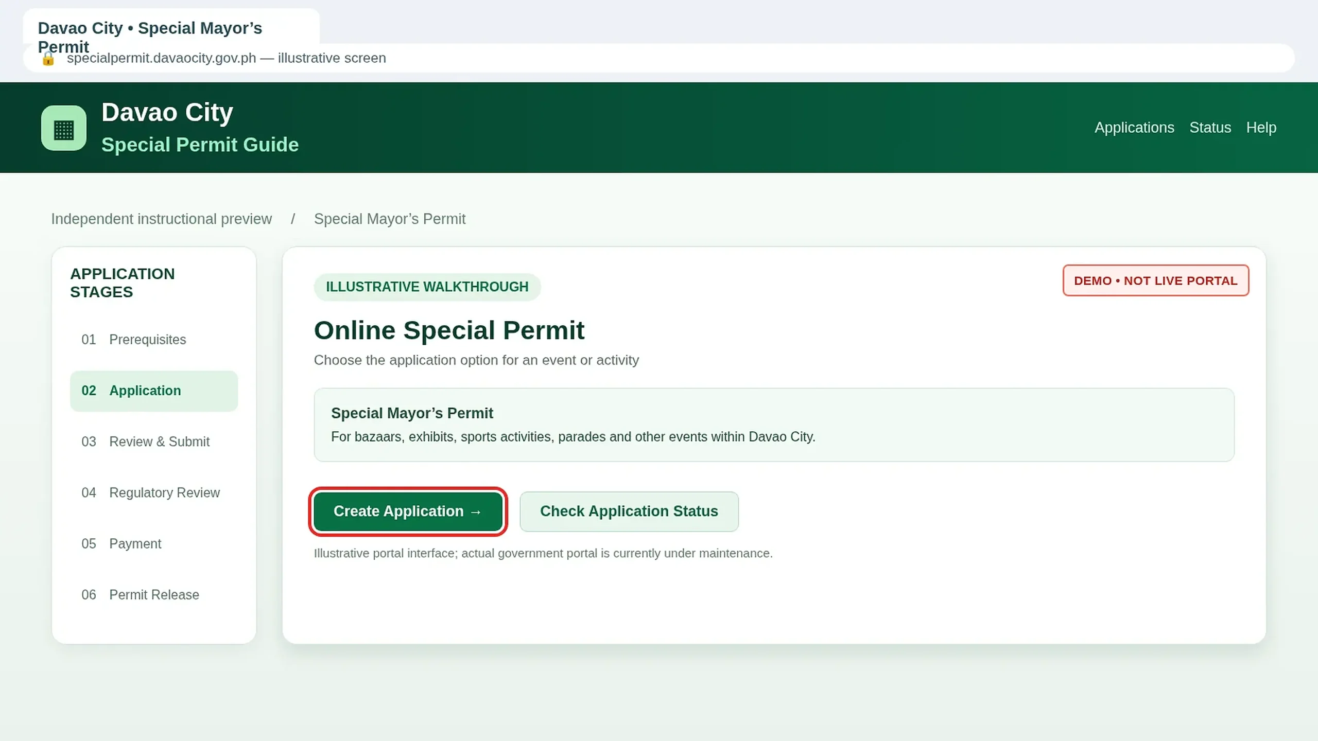 Special Permit Create Application screen