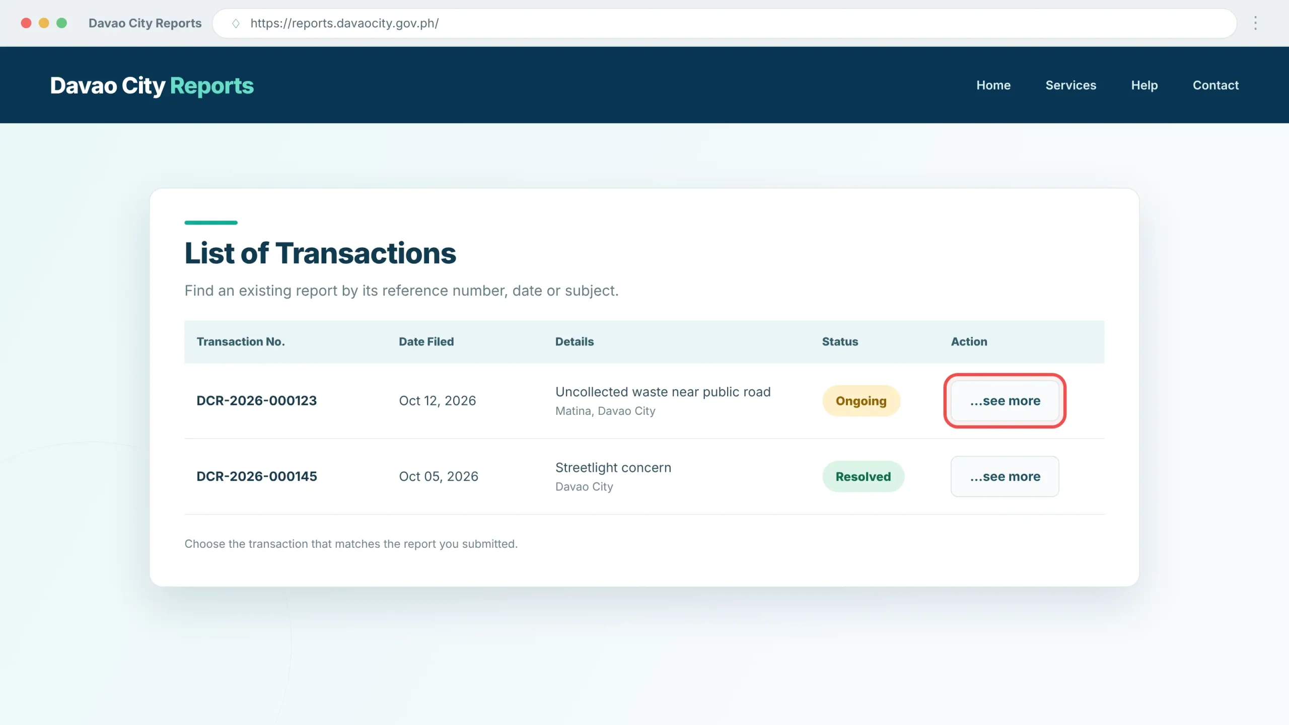 Demo transaction list