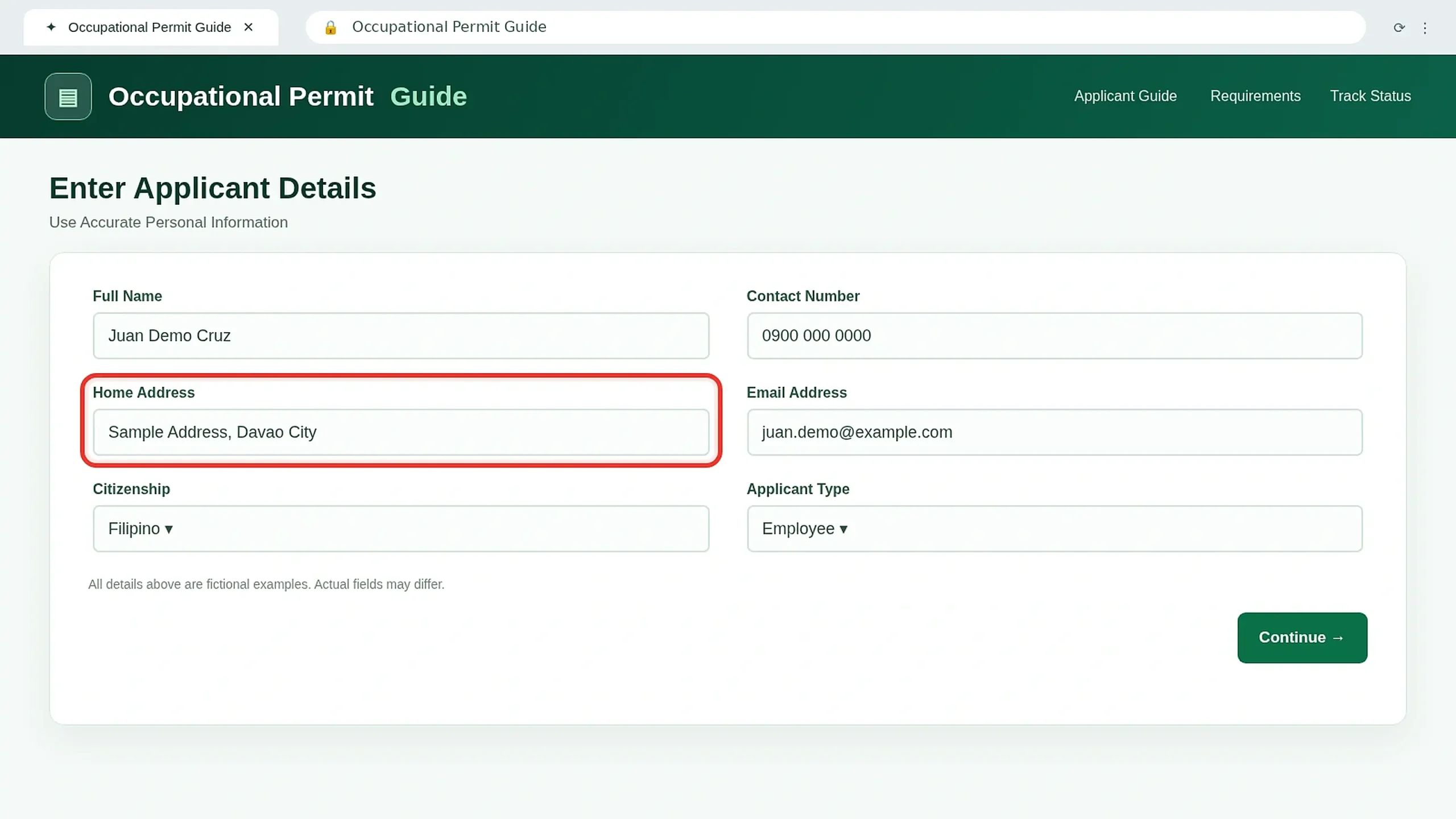 Personal information form