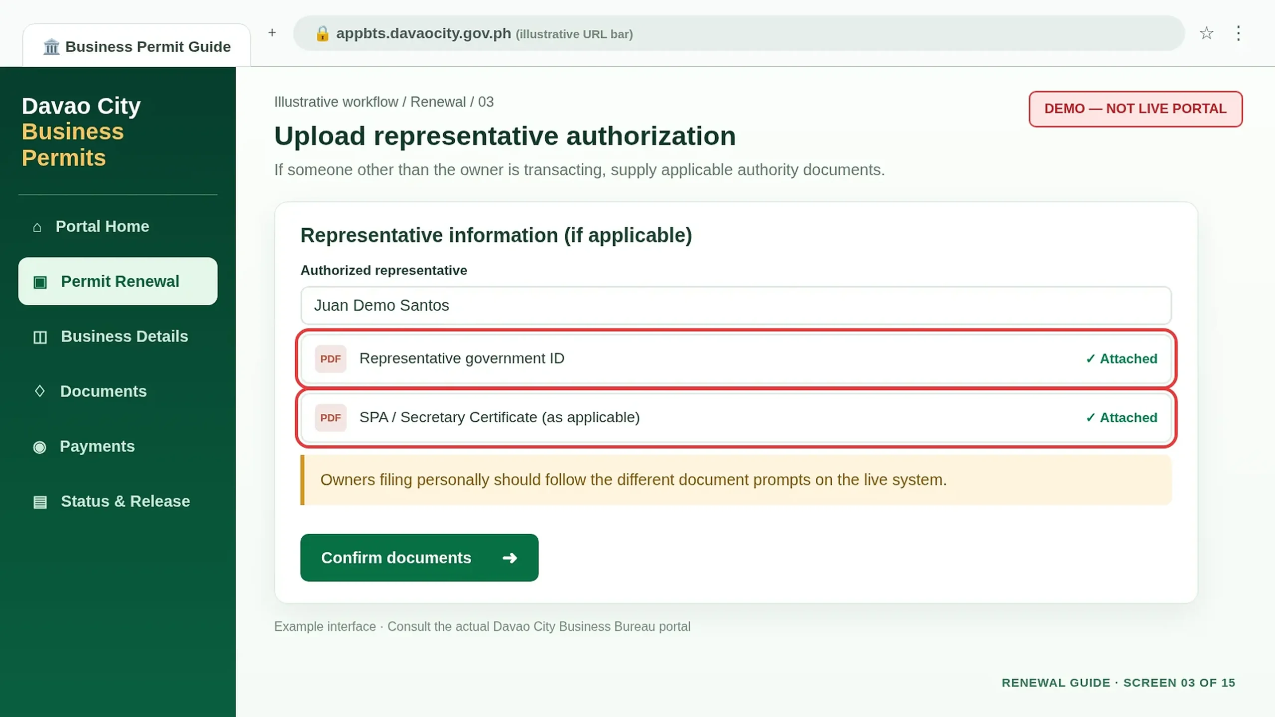 Representative authorization documents