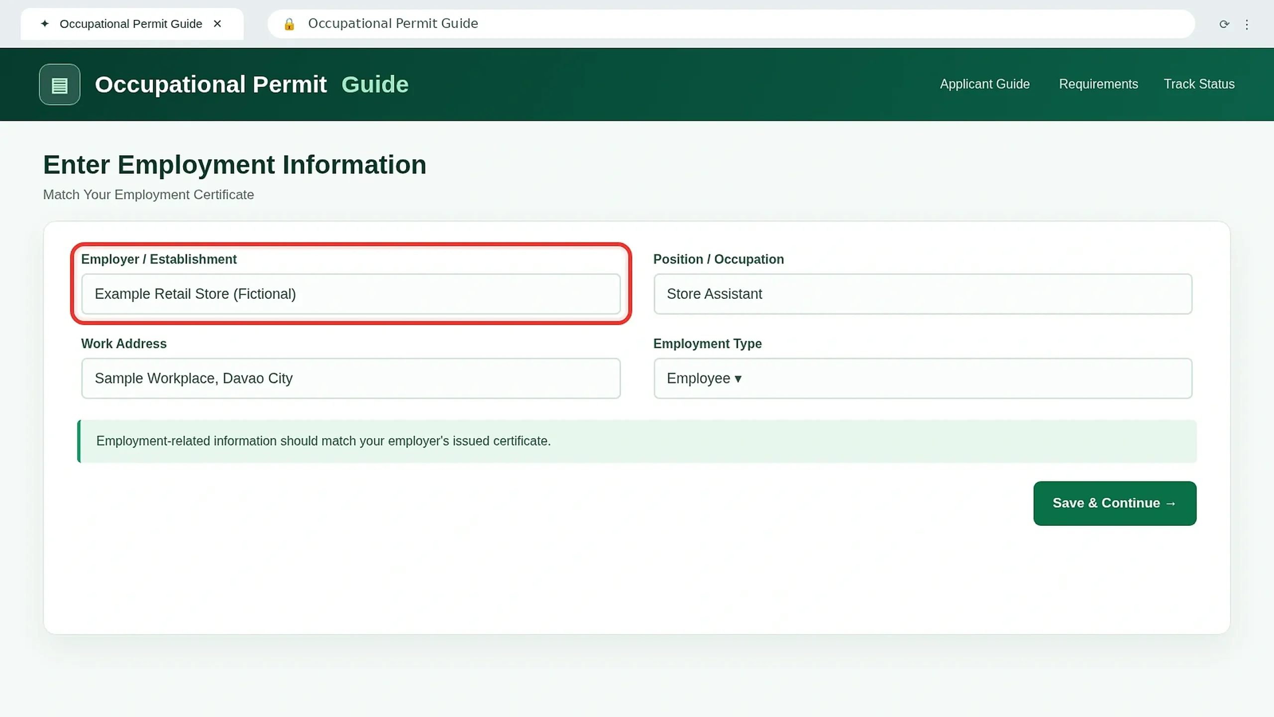Employment information form