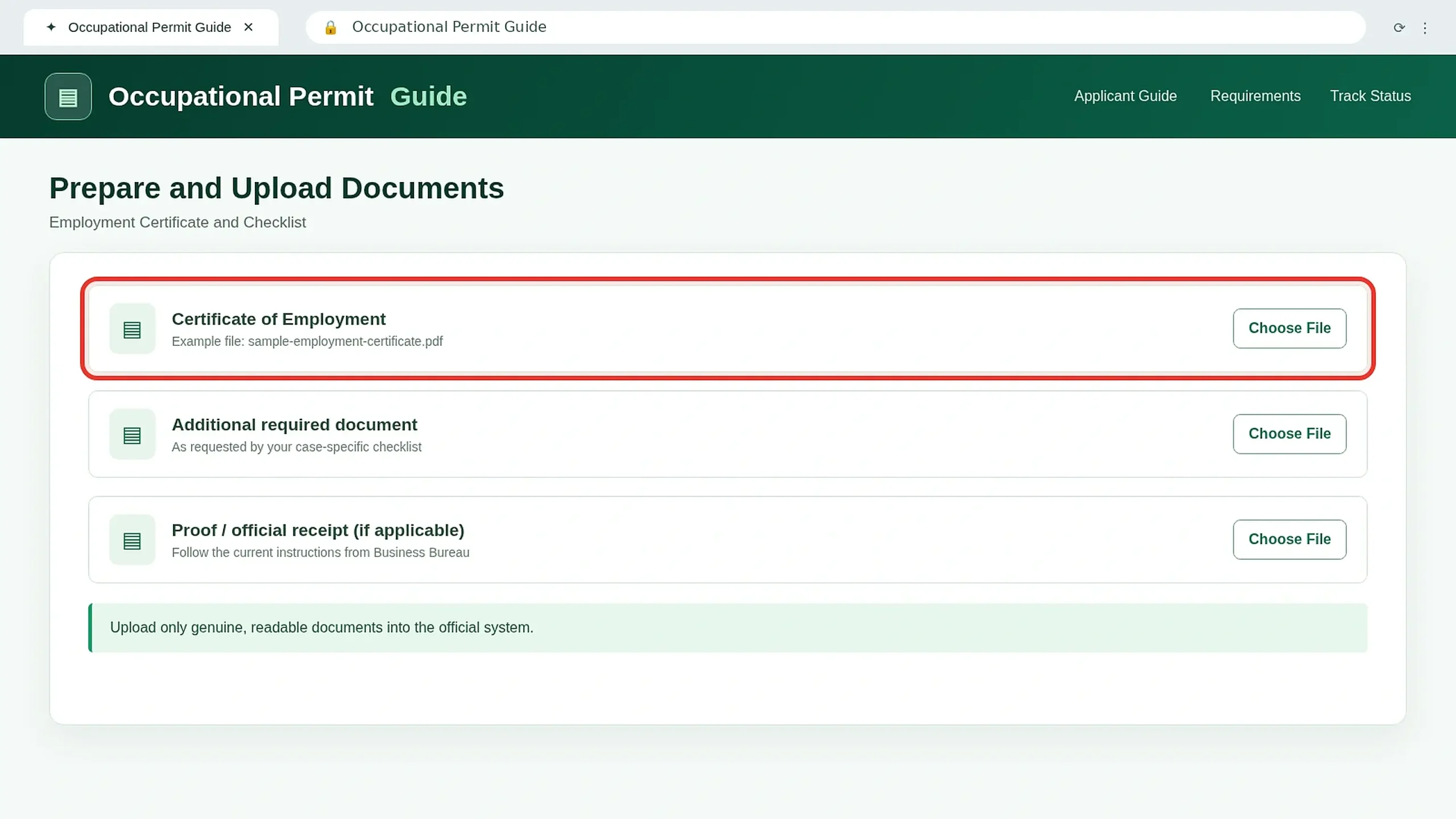 Certificate of Employment upload