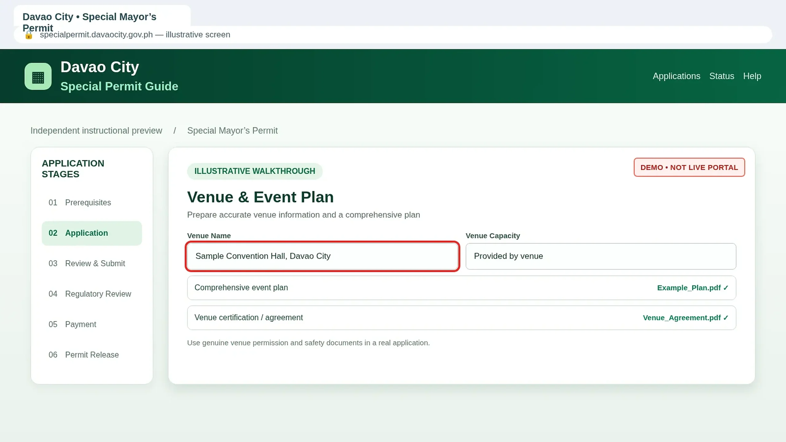 Special Permit venue and comprehensive plan