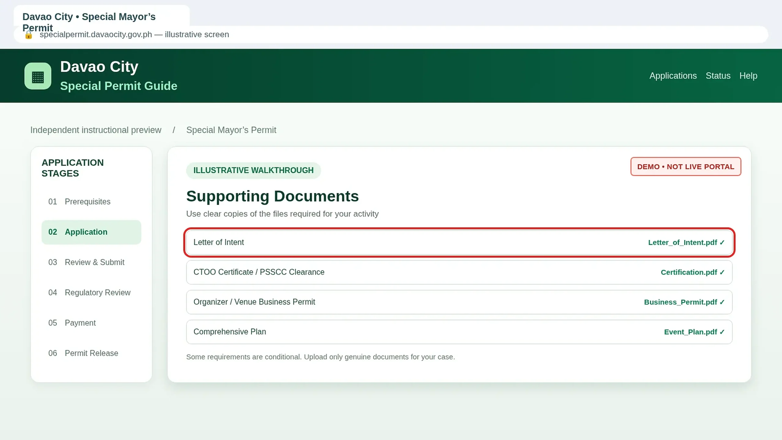 Special Permit document upload screen