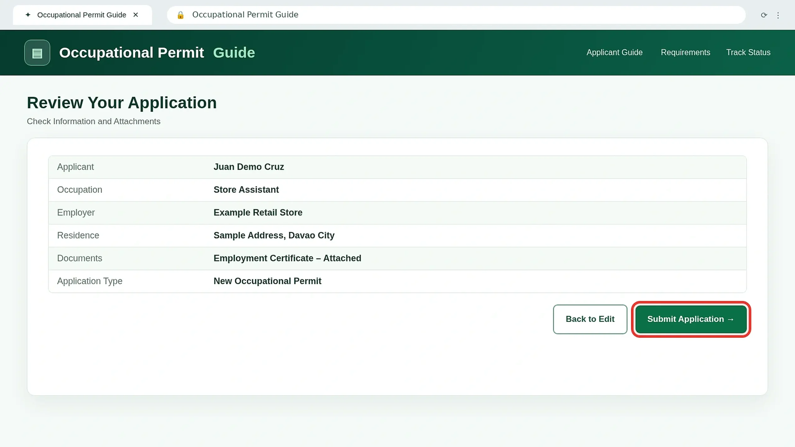 Occupational Permit application review