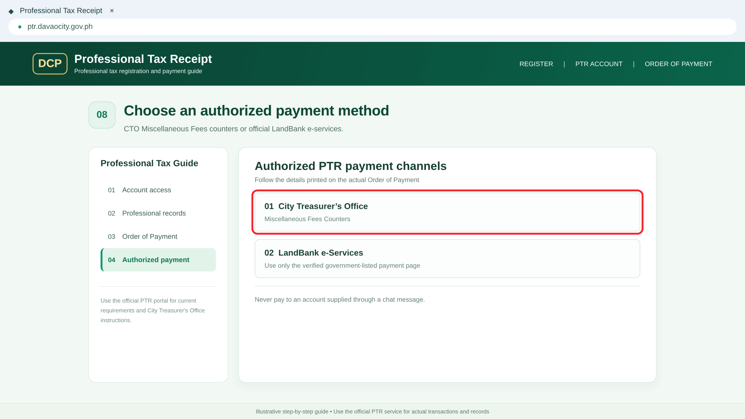 PTR authorized payment channels