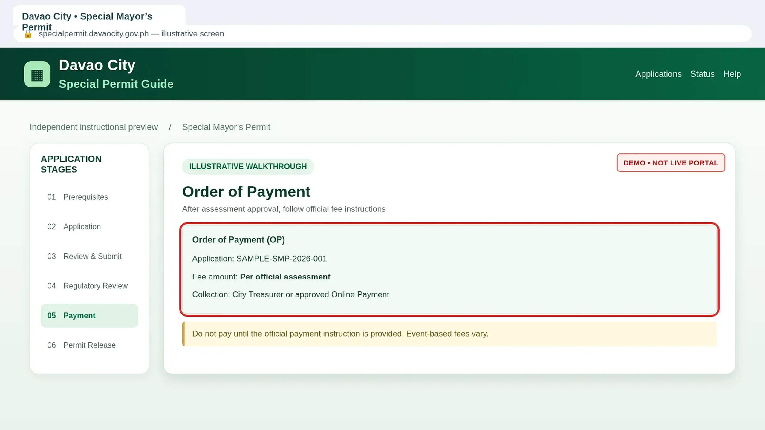 Special Permit Order of Payment