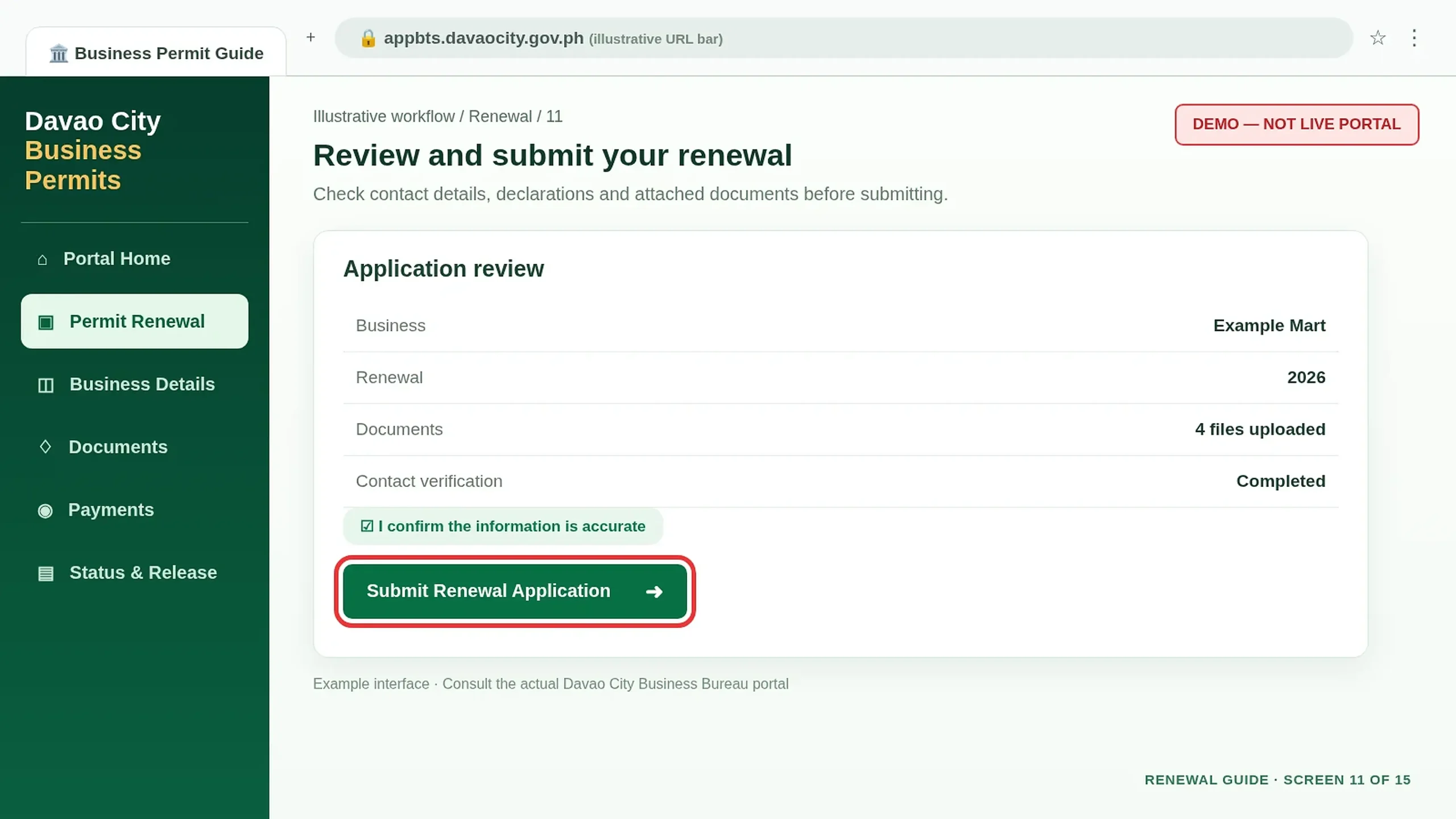 Renewal application review screen