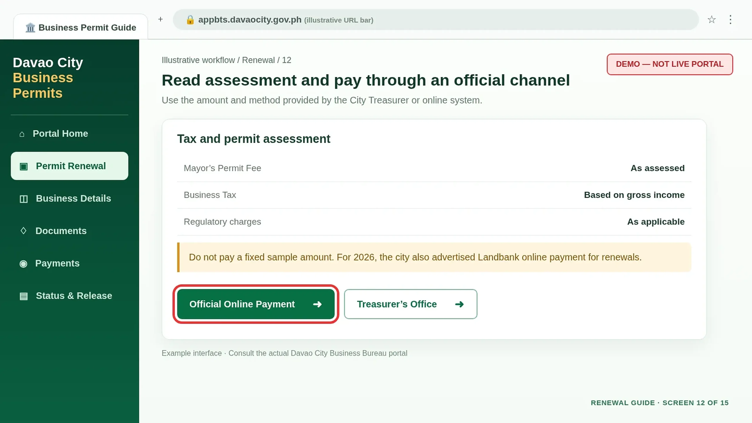 City Treasurer assessment screen