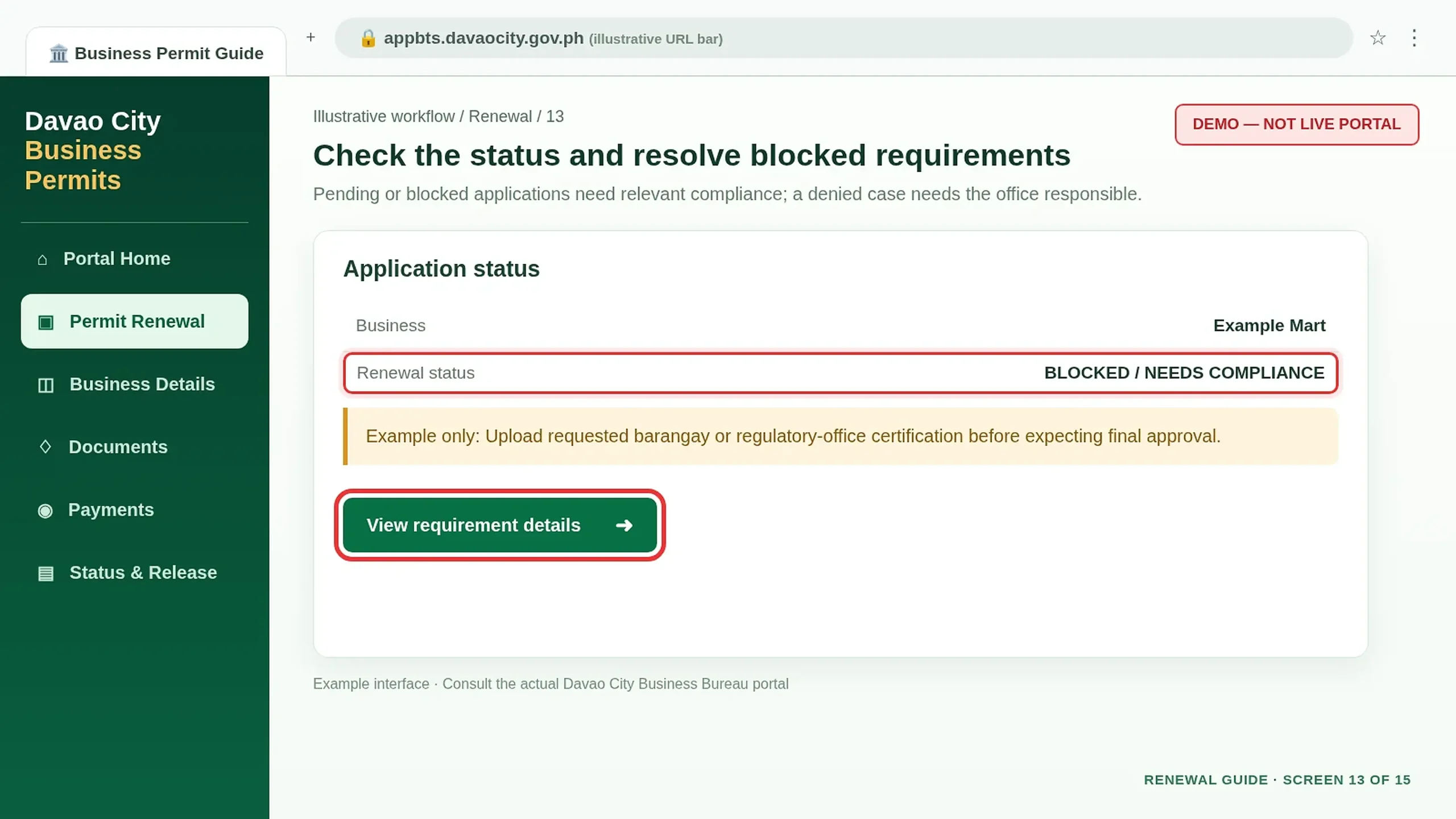 Blocked renewal status screen