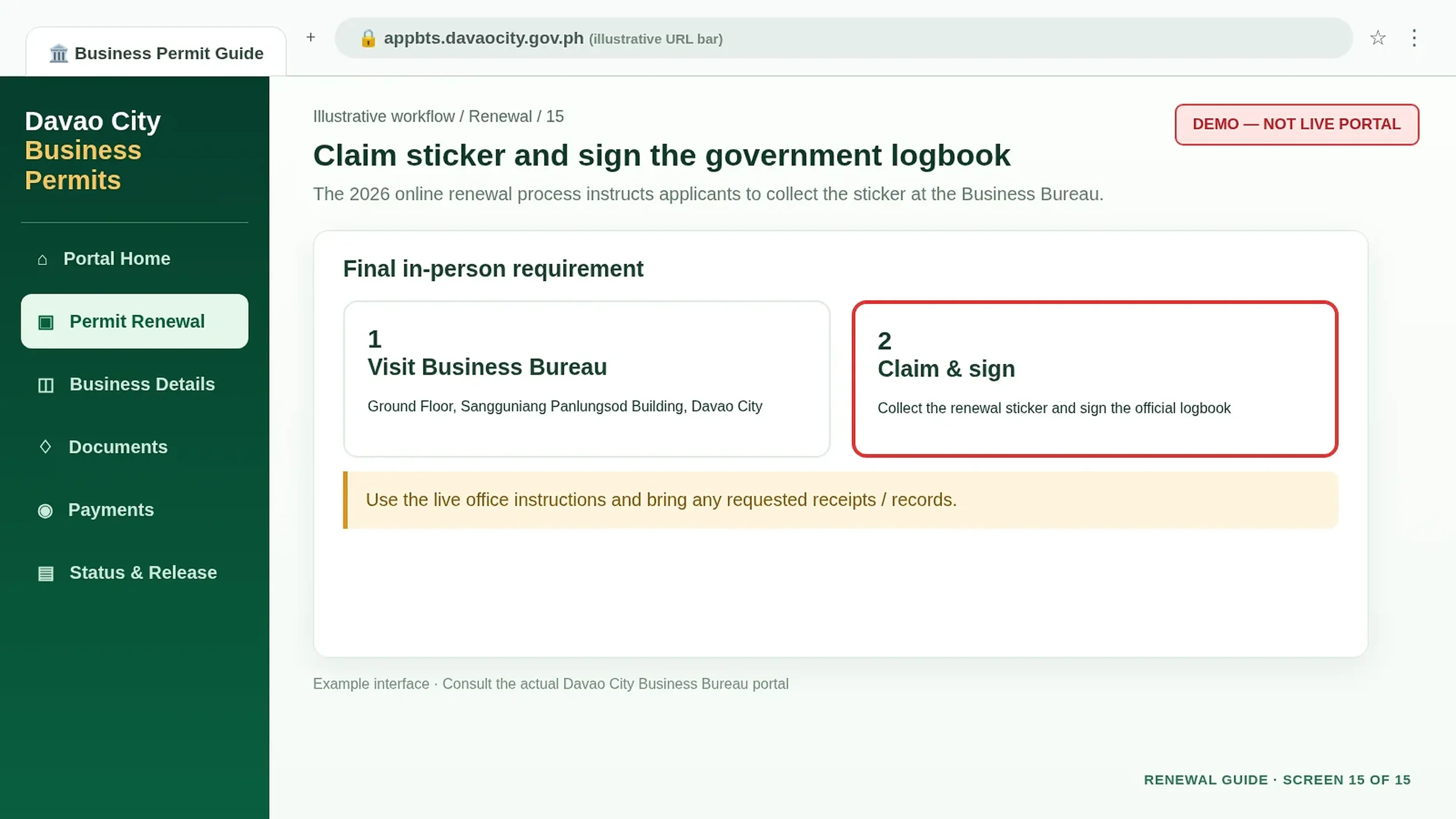 Business Bureau sticker collection instructions