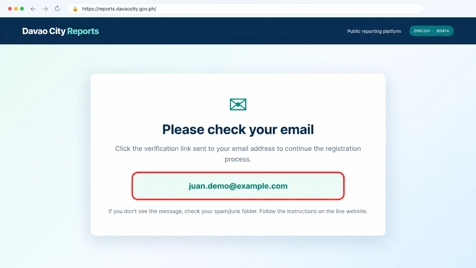 Example email verification reminder