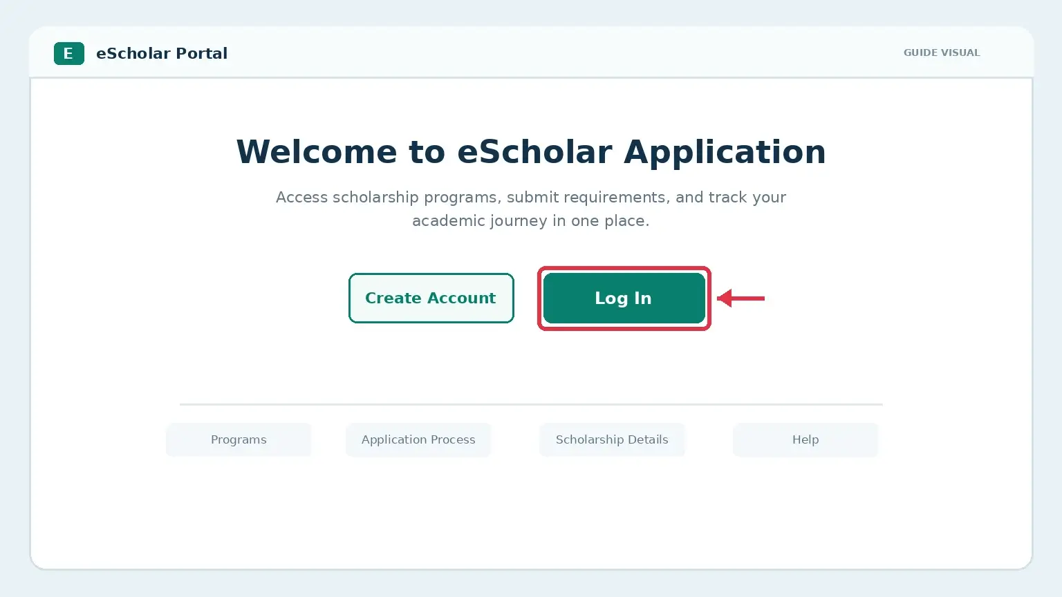 eScholar guide showing the Log In button highlighted