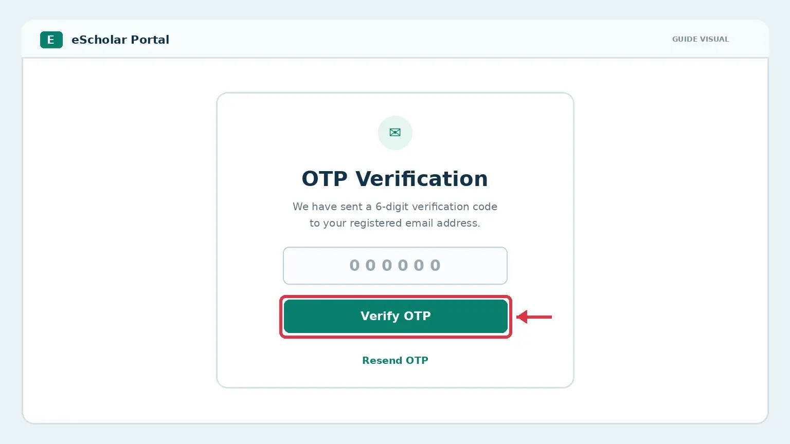 eScholar six digit OTP verification and Verify OTP button